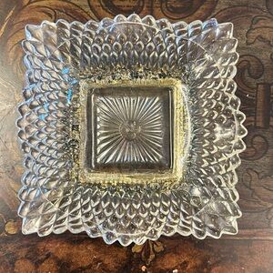 Vintage Mementos Glass Ashtray Brass Base 4” Art Deco Mid Century
